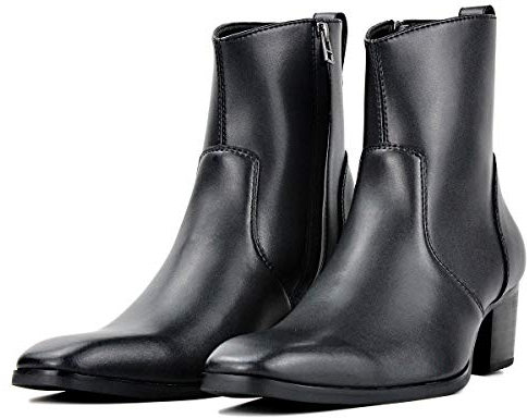 OSSTONE Stivaletto da Uomo Heel Chukka in Synthetic Leather Stivaletti firmati Scarpe Casual Tacco Chelsea Stivali OS-JY016-IT EU43, US10 Nero