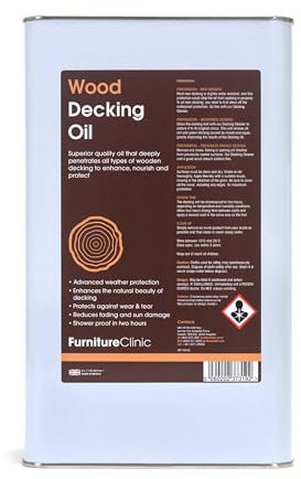 Furniture Clinic Decking Oil 5L - Enhance & Nourish Wood - Clear Protection Treatment for Wooden Deck - Outdoor Sealer, Preserver & UV Weather Protector
