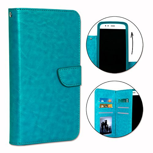 Etui Housse Folio pour Samsung Galaxy A12 Format Portefeuille en éco-Cuir avec Double clapet intérieur Porte Cartes, Fermeture magnétique et surpiqures Apparentes - Bleu Turquoise