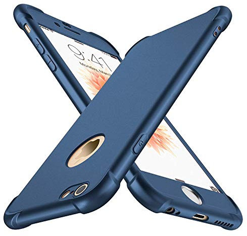 ORETECH Kompatibel mit iPhone 6/6s Hülle, mit [2X Displayschutzfolie] 360 Grad Stoßfest Ganzkörperschutz Handyhülle TPU Silikon Bumper Hard PC Kratzfeste Case Schutzhülle für iPhone 6/6s 4.7-Blau