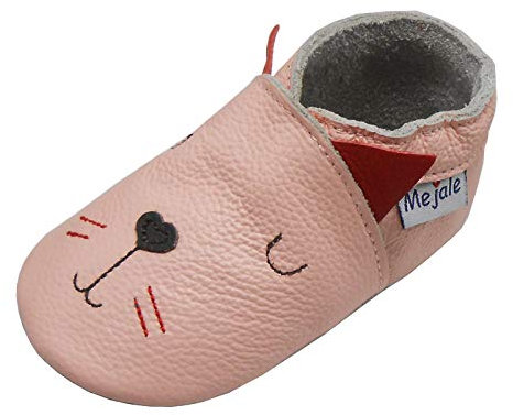 Mejale Baby Lederschuhe Infant Crawling Kleinkind Mokassins Weiche Sohle Walking Girl Rosa Katze Hausschuhe (12-18 Monate, L)