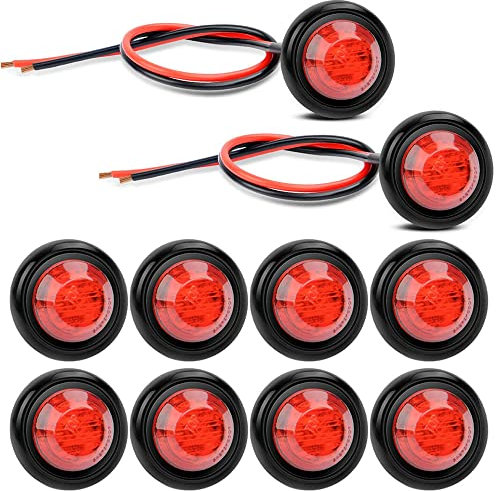 Gebildet 10pcs Ronde LED Ampoules Indicateurs DC 12V Voiture Tronc Feux Arrière Feu De Frein Marqueurs Latéraux Liquidation Feu de Position(Rouge)