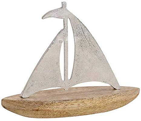 osters muschel-sammler-shop Metall Aufsteller Mangoholz ┼ Anker oder Segel-Boot/Schiff ┼ MEERzeit - Moin mit Anker ┼Maritime Deko für Haus und Bad (Schiff Gross)