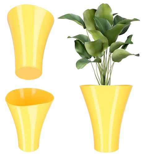 KADAX Pot de fleurs en plastique, diamètre de 16 à 16,5 cm, 13 couleurs, pot avec surface brillante, protection pour cactus, fleurs de souci, fougère, pots de fleurs (jaune, diamètre 16,5 cm)