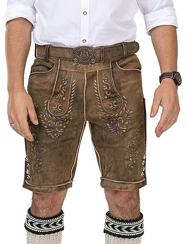 Lederhose Herren kurz - Premium Vintage Trachtenlederhose inkl. Trachtengürtel - Trachtenhose Freising (50)