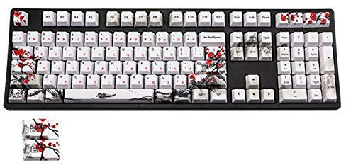 Sucute 110 PBT Keycap Sublimation Plum Blossom Cherry Profile Key Cap DIY Mechanical Keyboard Keycap Set Japanese White
