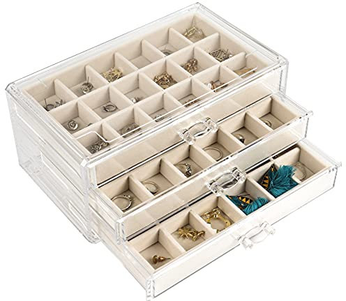 Nwvuop Schmuckschatulle Acryl Schmuckkästchen Ring aufbewahrung Schmuckaufbewahrung Organizer für ohrringe Ring Jewellery Organizer Beige