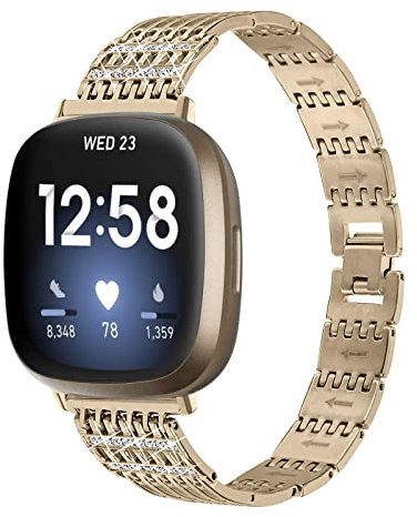 KKangPlus Metall-Armband für Fitbit Versa 3, für Damen und Herren, massives Edelstahl, verstellbar, 14 - 20,3 cm, Metallarmband, kompatibel mit Fitbit Versa 3/Sense – Gold