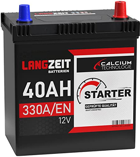 LANGZEIT ASIA Autobatterie 40Ah 12V 330A/EN ASIA Batterie Plus-Pol Rechts 30% mehr Startleistung ersetzt 35Ah 36Ah 38Ah 42Ah