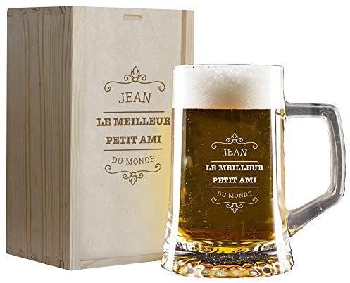 My original gift Chope de bière pour Le meilleur petit ami du monde avec boîte en bois gravée à son nom