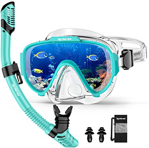 Arlierss Taucherbrille Erwachsene, Schnorchelmaske für Herren Damen, Tauchermaske mit Nasenabdeckung 180°Panorama HD Gehärtetes Glas Anti Nebel Anti-Leck Schwimmmaske für Schnorcheln Schwimmen