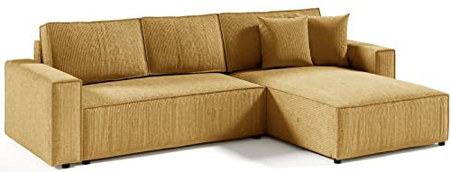 Mars Meble L-förmig Ecksofa Elias Couch mit Schlaffunktion + Stauraum Sofa 290cm Wohnzimme (Gelb)