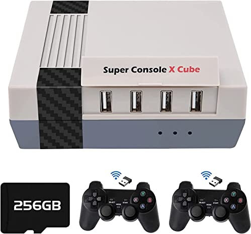 Console for videogiochi retrò wireless Super Console X Cube da 256 GB, oltre 50 emulatori e 50.000 giochi integrati, uscita TV HD/AV 4K, scatola di gioco for giocatore doppio controller con 2 gamepad