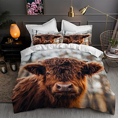 BettwäSche 155x220 Braunes Yak Weiche Kuschelige Mikrofaser Bettwäsche-Sets,bettbezug 155 X 220 cm Und 2 Kissenbezug 80x80cm，mit Reissverschluss Design Modern Bettdeckenbezug