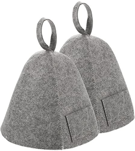 Healeved 2 Stück Saunahut Filz Saunamütze Russische Banjamütze Atmungsaktiv Spa Kopfbedeckung Duschbad Zubehör Unisex für Damen Herren Grau