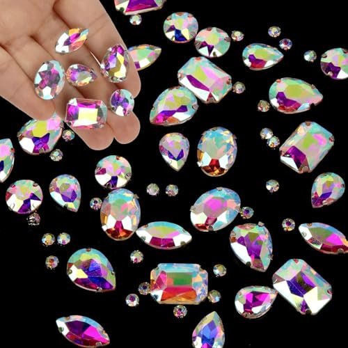 GEFIRE 186 Stück Strasssteine zum Aufnähen, Schmucksteine Diamant, Glas Kristall Strass, Strasssteine Kleidung Strasssteine Kleidung Handgenähtes Diamant-Zubehör für DIY-Kleidung Zubehör (Weiß AB)