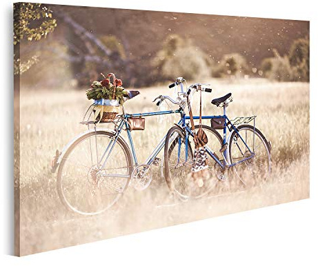 islandburner Leinwandbild Schöne Landschaft Fahrrad Retro Bilder Drucke für Wohnzimmer Büro