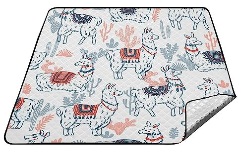 YOUJUNER Picknickdecke 200 x 200 cm Lama Alpaka große Picknickmatte wasserdichte Stranddecke tragbare Outdoor-Teppich Campingmatte
