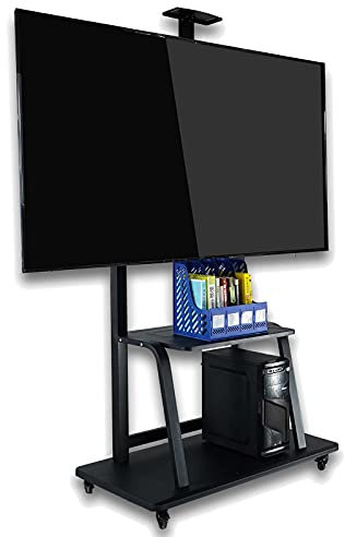 GGZONE TV Cart Rolling TV Stand, Mobile TV Cart For 32-75In TVs, Portable Floor Monitor Stand With Shelf & Lockable Wheels, Height Adjustable, Load 150Kg beautiful scenery