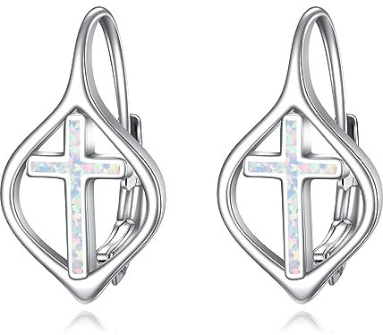 Keltische Ohrringe Damen 925 Sterling Silber Keltisches Knoten Creolen Ohrringe Abalone Muschel Schmuck Geschenk (Opal kreuz)
