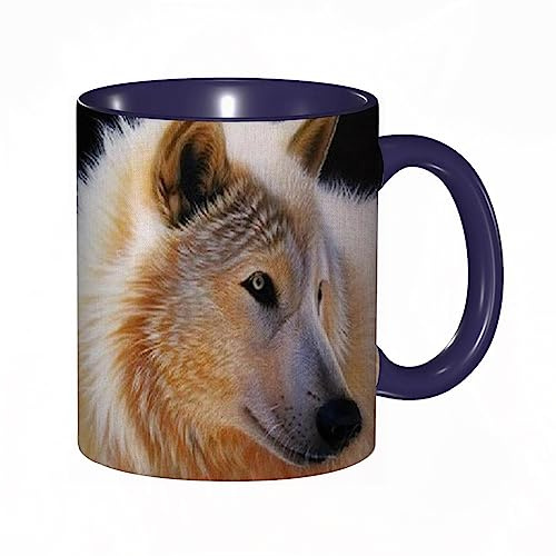 Tasse Keramik Wolf Kaffeetassen Große 330ml Mit Henkel 100% Handbemalt Trinkgläser Mit Griff Personalisierte Geschenk