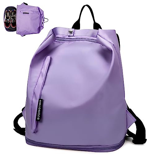 Keyck Zaino Palestra Ragazza Donna Zainetto Viaggio con Scomparto Scarpe e Bagnato Impermeabile Elegante Casual Borsone Sportivo Leggero Regolabile Piccolo Borsa Nuoto per Weekend Fitness, Viola