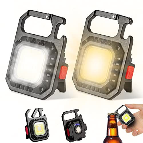 Lampe torche LED avec porte-clés 2 pièces 1000 lumens rechargeable, étanche, portable, lumière de travail, 7 modes de lumière, lumière de poche portable avec écran de batterie comme ouvre-bouteille