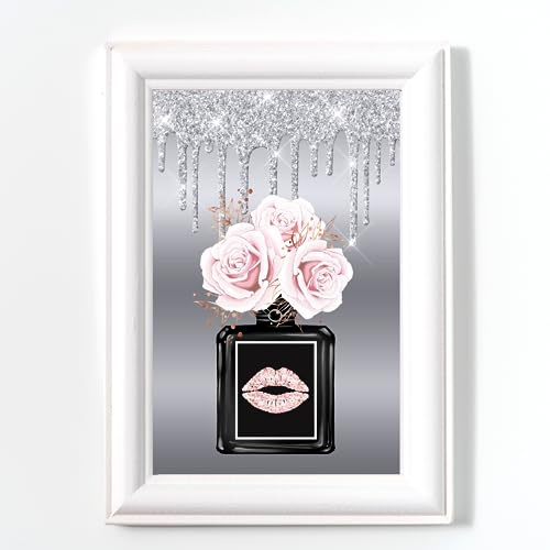 Glam-Parfüm-Druck, Schlafzimmer Wandkunst, ohne Rahmen, digitaler Glitzer, silbergrau, Büro-Bild, A4