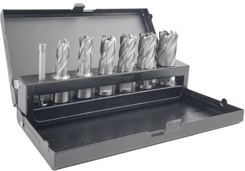WELDINGER Vollschliff-Kernbohrer HSS M2 Weldon für Magnetbohrmaschinen 6-teiliges Set in Metallbox