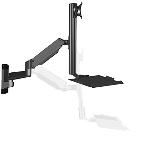 Monitor Desk Mount Wall Mount Monitor Bracket Arm, Wall Mount Lift Workstation with Foldable Keyboard Tray, Industrial Wall Mount Monitor Stand Fits Monitors up to 32 Computer Monitor Stand Holder (