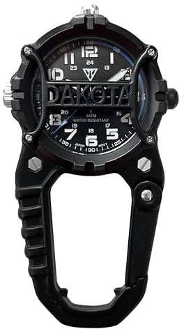 Dakota Cage Clip Micro-Licht, Karabineruhr mit LED Taschenlampe und Zifferblattschutz, Outdoor-Geschenke für Männer und Frauen, Verwendung zum Angeln, Jagen und mehr, Taktische Ansteckuhr