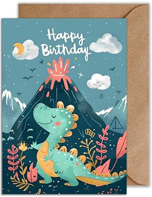 WBdesignz Geburtstagskarte Dinosaurier mit Umschlag - Dino Karte Geburtstag Junge Mädchen Glückwunschkarte für Kinder Happy Birthday (DIN A6)