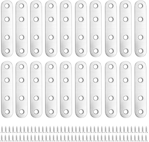 Equerre Plate Fixation Inox, Plaques De Raccord, Plaques De Connexion, 20 Pièces Plaques D'assemblage Perforée Plates, Pattes D'assemblage Perforée Plates Metal, Pour Connexion Bois Meubles