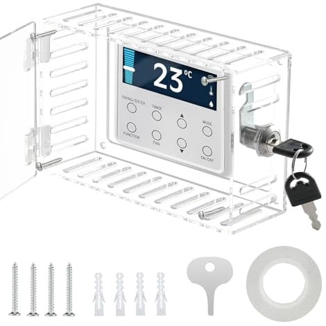 QBXMY7 Thermostat-Schlosskasten mit Schlüssel, transparente Thermostat-Schlosskastenabdeckung mit Schlüssel, Thermostatabdeckung mit Schloss, Thermostatschutz für Thermostat an der Wand,