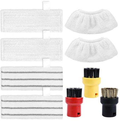 KEEPOW Steam Cleaner Pads Set Accessories for Kärcher Steam Cleaner Easyfix SC2 SC3 SC4 SC5, 2 Microfibre Cloth+2 Abrasive Cloths+2 Hand Nozzle Microfiber Cloth+3 Round Brushes
