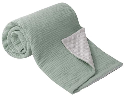 Bearmoss Babydecke Baumwolle Baby Decken Neugeborenen,Weiche Krabbeldecke für Kinder,Musselin Schlafdecken für Kleinkinder Mädchen Junge 75x100cm(Grüner)