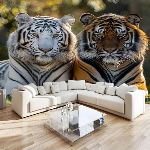 Papier Peint Intissé Tigre Animal 250 x 175 CM (L x H), Papier Peint Panoramique Tableaux Grandes poster Muraux Tapisserie Photo Fond TV Décoration Murale Salon Chambre - Multicolore