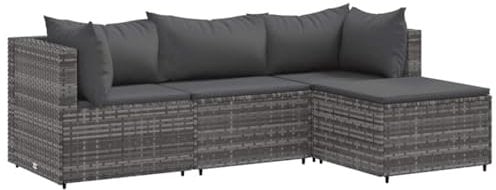 vidaXL Set Divani da Giardino 4 pz con Cuscini in Polyrattan Grigio
