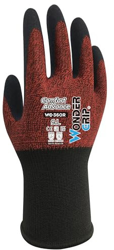 Wondergrip WG-360R Sicherheitshandschuhe Comfort Advance, ultradünnes Futter, hohe Griffigkeit, TPDT-Technolog, IT-kompatibel und ergonomische Passform, für trockene bis nasse Anwendungen, Rot, Größe