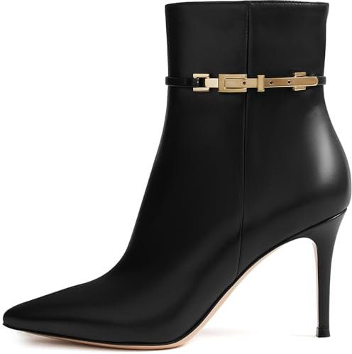 MIRAAZZURRA Stivaletti da donna con tacco alto a spillo in pizzo da donna stivaletti corti alla caviglia per ufficio incontri viaggi, Nero , 40 EU