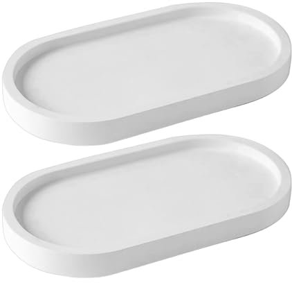 Oval Tray with Small yet Stylish White, Stone Powder Handmade Organizer for Bathroom Bathtub Kitchen Dresser Countertop, Home Decor Essentials