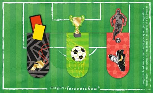 moses 31178 Magnetlesezeichen Fußball 3er Set (New Edition 2024), magnetisches Lesezeichen, charmant illustriert Soccer Fan Kids & Adult, Buch/Bücher Bookmark, markiere eine Buch Seite