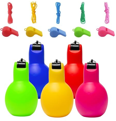 Sxutop 5 Piezas Silbatos de Mano y 5 Piezas Silbatos de Plástico,5 Colores