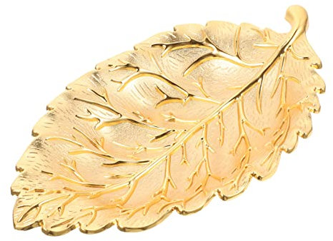 AOKWAWALIY Bandeja de Postre de Aleación de Aluminio con Forma de Hoja de Estilo Nórdico Bandeja para Aperitivos Y Postres Bandeja para Servir Hojas de Tamaño Dorada