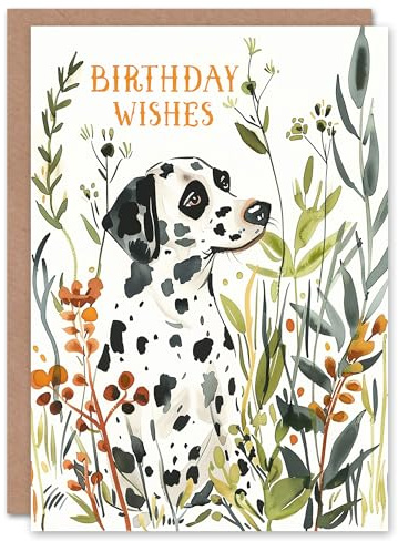 Artery8 Dog Lover Wishes Dalmatian in Field Watercolour Blank For Him Or Her Art Birthday Card