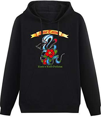 Rose Tattoo Rock N Roll Outlaws Hoody Unisex Ptinted Hoodies Long Sleeve Men's Hooded with Pocket Black XXXL