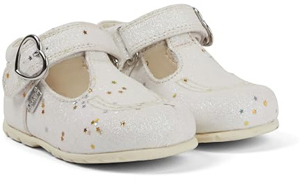 Kickers Unisex Baby Kick T Bar Baby Glitter Leather Shoes, White, 3 UK Child