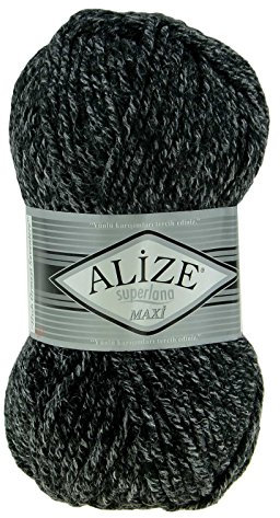 Strickgarn Strickwolle Superlana Maxi 100g 25% Wolle Wintergarn Winterwolle, 50 Farben, Farbe:800 anthrazit meliert