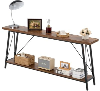 VEVOR schmaler Konsolentisch Eingangstisch (180 cm Länge / 45,3 kg belastbar), 2-stufiger Flurtisch Beistelltisch Sofatisch mit Metallrahmen, für Eingangsbereich Flur Wohnzimmer Schlafzimmer