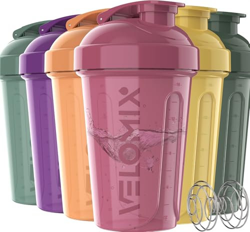 VELOMIX 6er-Pack: 590 ml Protein-Shaker-Flaschen für Proteinmischungen, Shaker-Becher für Protein-Shakes, kleine Shaker-Flaschenpackung, Shaker-Becher, Shaker für Protein-Shakes (Naturtöne, 6 Stück)